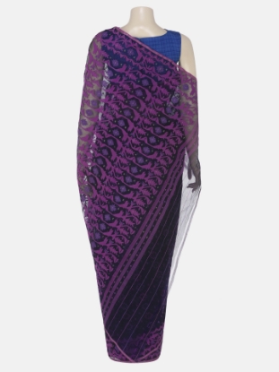 Picture of Deep Purple Half Silk Jamdani Saree