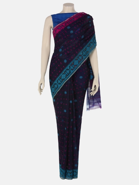 Picture of Midnight Blue Half Silk Jamdani Saree