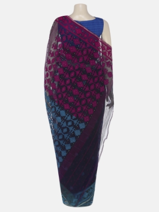 Picture of Midnight Blue Half Silk Jamdani Saree