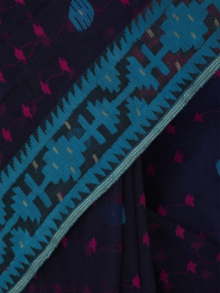 Picture of Midnight Blue Half Silk Jamdani Saree