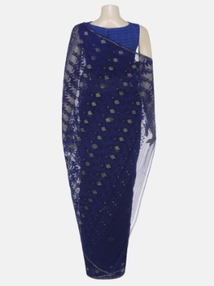 Picture of Blue Half Silk Jamdani Saree