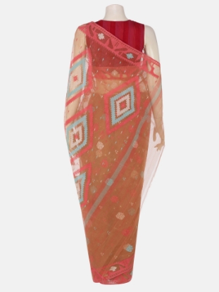 Picture of Light Brown Half Silk Jamdani Saree