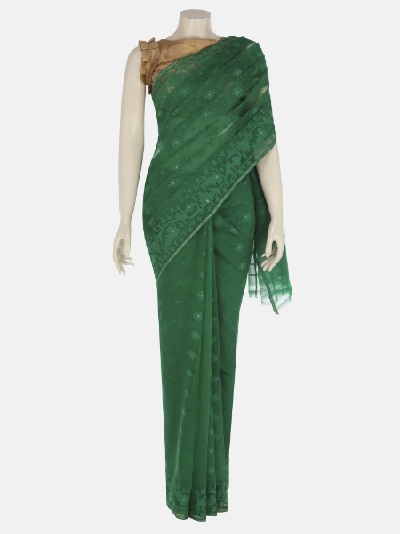 Picture of Deep Green Half Silk Jamdani Saree