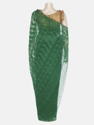 Picture of Deep Green Half Silk Jamdani Saree