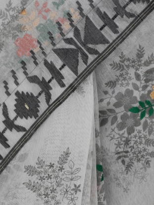 Picture of Cloud Grey Embroidered Half Silk Jamdani Saree