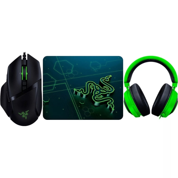 Picture of Razer Basilisk V2 Wired Optical Gaming Mouse Goliathus Mobile Gaming Mouse Pad & Kraken Gaming Headset bundle