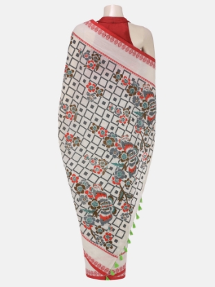 White Printed and Embroidered Cotton Saree