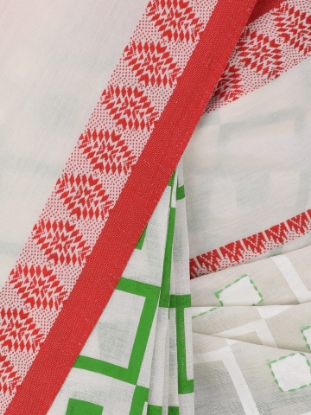 White Printed and Embroidered Cotton Saree