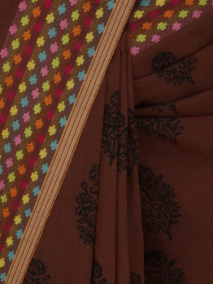 Brown Printed Cotton Saree