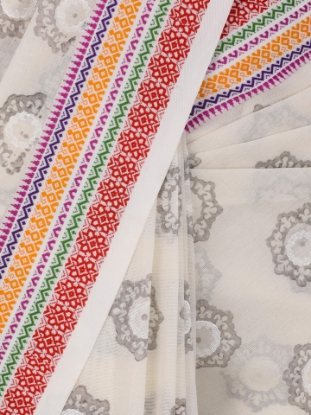 Ivory Printed Cotton Saree