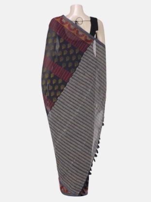 Navy Blue Printed Cotton Saree