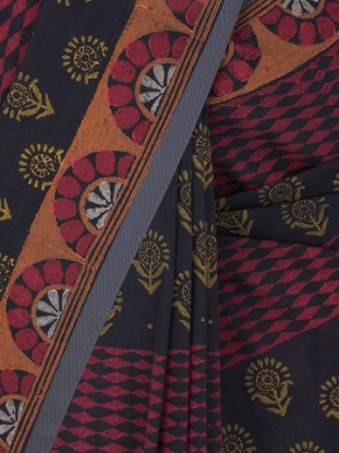 Navy Blue Printed Cotton Saree