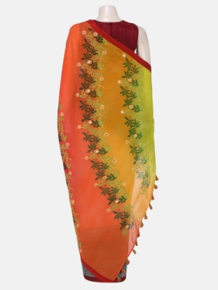 White Printed and Embroidered Cotton Saree