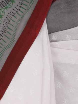 White Printed and Embroidered Cotton Saree