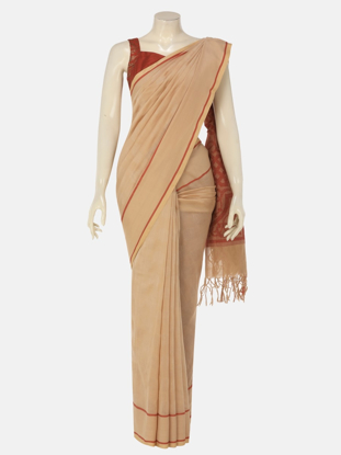 Beige Tangail Cotton Baluchari Saree