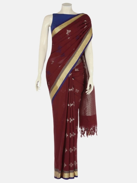 Maroon Tangail Cotton Shambalpuri Saree