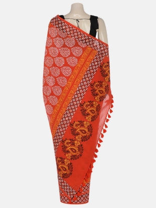 Orange Printed Cotton Saree