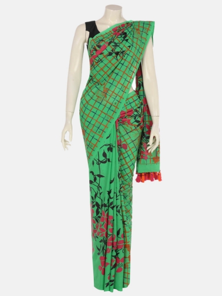 Light Green Printed Cotton Saree