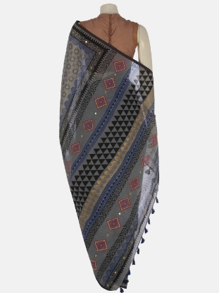 Grey Printed Cotton Saree