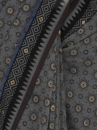 Grey Printed Cotton Saree