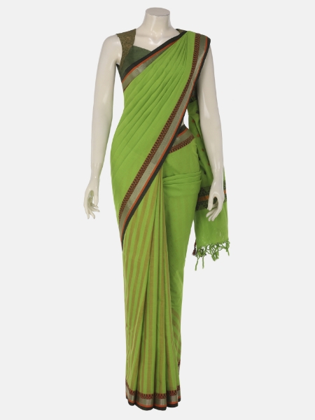 Lime Green Tangail Cotton Shambalpuri Saree