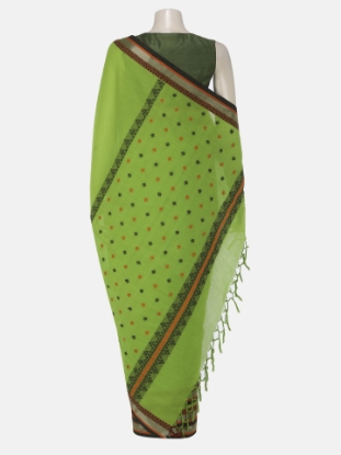 Lime Green Tangail Cotton Shambalpuri Saree