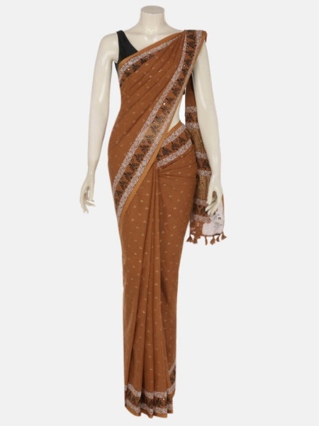 Brown Printed Cotton Saree
