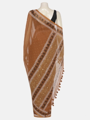 Brown Printed Cotton Saree