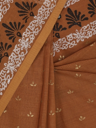 Brown Printed Cotton Saree