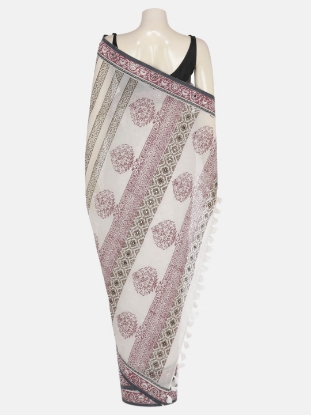 White Printed Cotton Saree
