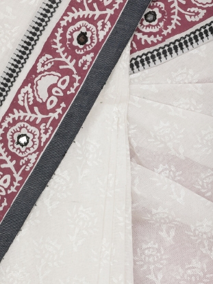 White Printed Cotton Saree