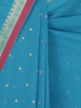 Blue Printed and Embroidered Cotton Saree