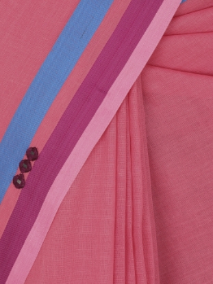 Coral Appliqued and Embroidered Cotton Saree