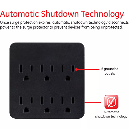 Picture of GE 8 Outlet 2 USB 4 Ft Surge Protector & 6 Outlet Wall Adapter Kit, Black