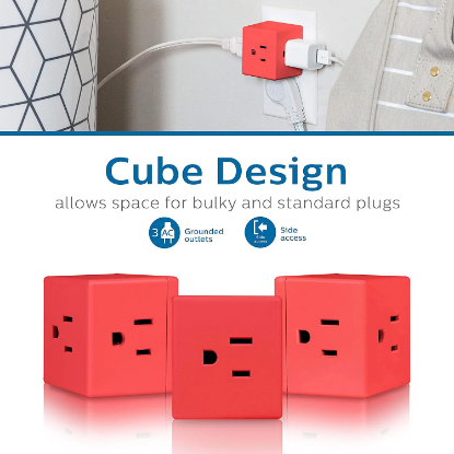 Picture of Philips 3-Outlet Grounded Cube Tap 6 Pack Choose Color