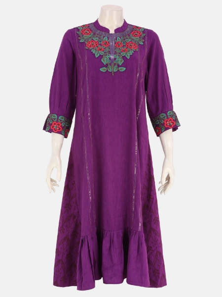 Purple Erri Embroidered Cotton Kurta