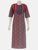 Red Printed and Embroidered Mixed Silk Kurta
