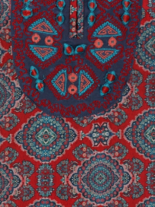 Red Printed and Embroidered Mixed Silk Kurta