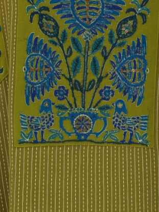 Olive Printed and Embroidered Cotton Kurta