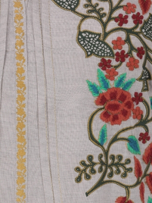Grey Printed and Embroidered Rayon-Viscose Kurta