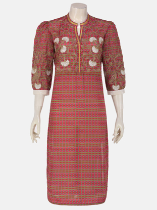 Punch Pink Printed and Embroidered Viscose Kurta