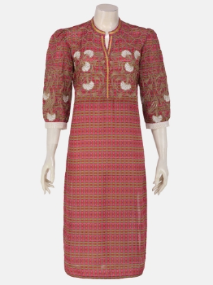 Punch Pink Printed and Embroidered Viscose Kurta