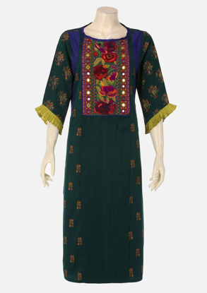 Green Printed Cashmillon Kurta