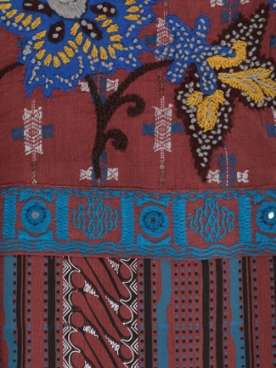 Brick Red Printed and Embroidered Viscose-Cotton Shalwar Kameez Set