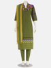 Olive Green Printed and Embroidered Viscose-Cotton Shalwar Kameez Set