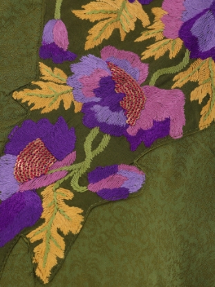 Olive Green Printed and Embroidered Viscose-Cotton Shalwar Kameez Set