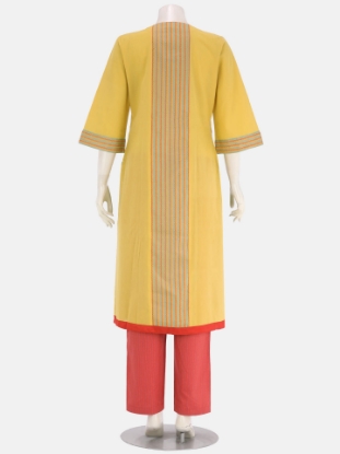 Yellow Printed and Embroidered Viscose-Cotton Shalwar Kameez Set