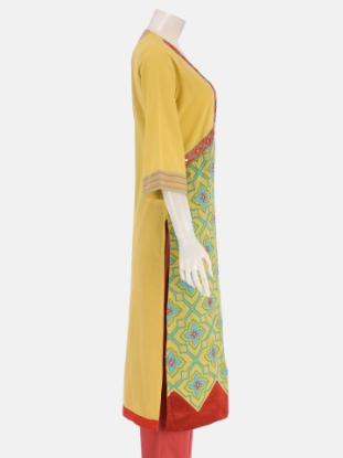 Yellow Printed and Embroidered Viscose-Cotton Shalwar Kameez Set