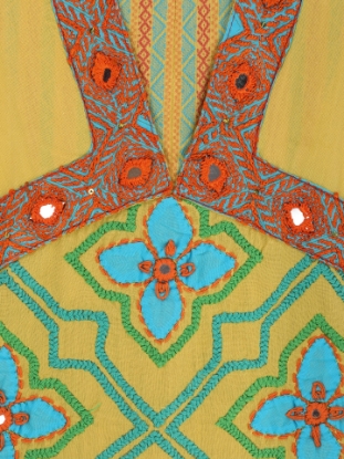 Yellow Printed and Embroidered Viscose-Cotton Shalwar Kameez Set