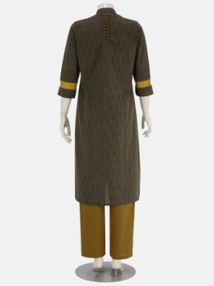 Mustard Yellow Printed and Embroidered Cotton Shalwar Kameez Set